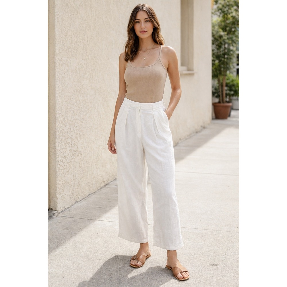 ZARA White Linen Blend Wide Leg Pants Women XL